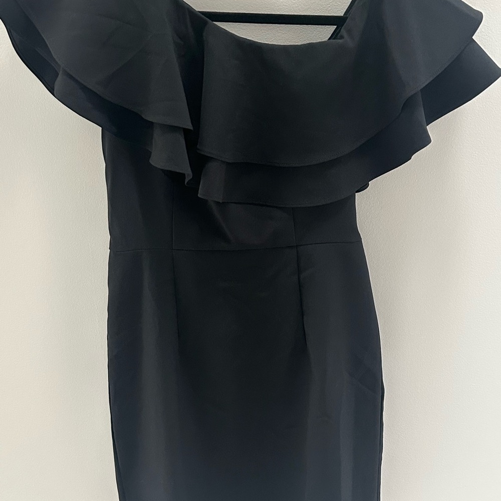 Endless Rose Black Asymmetrical Ruffled One Shoulder Dress